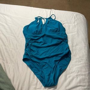 Teal blue tummy control one piece bathing suit